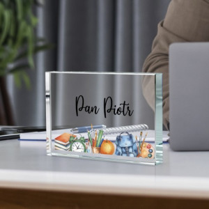 Wizytownik na biurko szklany z nadrukiem dla nauczyciela - Zorganizowany