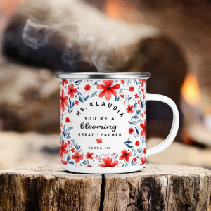 Kubek emaliowany z nadrukiem dla nauczycielki angielskiego - Sieje naukę