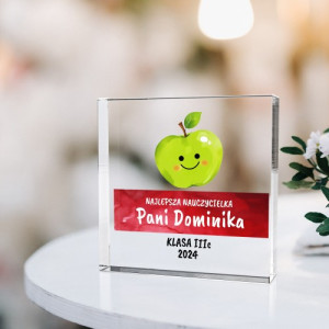 Statuetka szklana z nadrukiem dla nauczycielki - Owocna edukacja