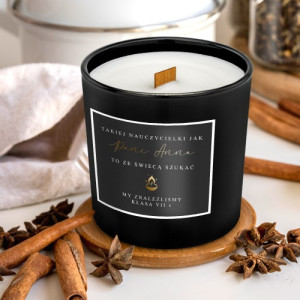 Świeca zapachowa z drewnianym knotem dla nauczycielki - Ze świecą szukać