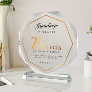 Statuetka szklana z nadrukiem na jubileusz firmy - Lata doświadczeń