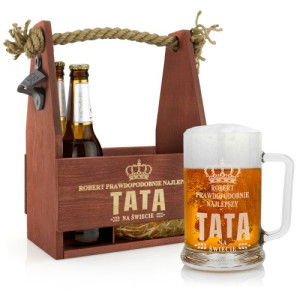 Skrzynka na piwo z otwieraczem i kufel dla taty - Najlepszy Tata
