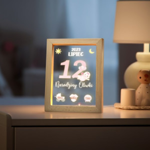 Ramka drewniana LED z nadrukiem dla dziecka - Noworodek