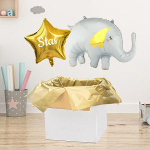 Balony z helem i kartka na urodziny dla dziecka - Słonik