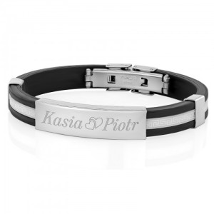 Bransoletka męska ze stali i kauczuku z grawerem - Partnerstwo
