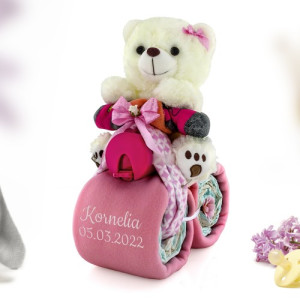 Motorek z pampersów 4 różowy z haftem imienia dla dziewczynki - Księżniczka