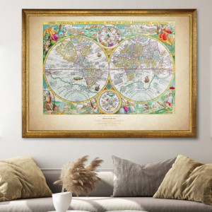 Mapa Świata 1594 w drewnianej ramie (50x70 cm) na 20-lecie pracy - Zasługa