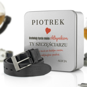 Pasek męski w pudełku z nadrukiem dla chłopaka - Szczęściarz