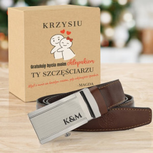 Pasek męski skórzany Betlewski z grawerem dla chłopaka - Szczęściarz