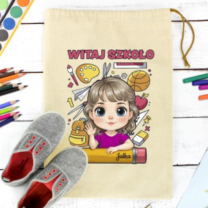 Worek na buty dla dziewczynki z nadrukiem - Idę do szkoły