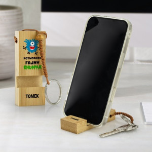 Stojak na telefon bambusowy z nadrukiem dla chłopaka - Potwornie fajny