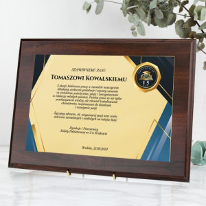 Certyfikat drewniany z nadrukiem na jubileusz pracy nauczyciela - Sukces