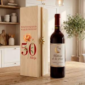 Skrzynka wino z nadrukiem na 50 urodziny dla niej - Świętowanie