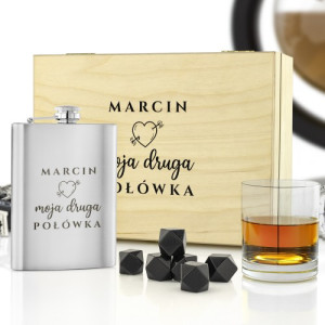 Piersiówka, szklanka i kamienie do whisky dla ukochanego - Moja połowa