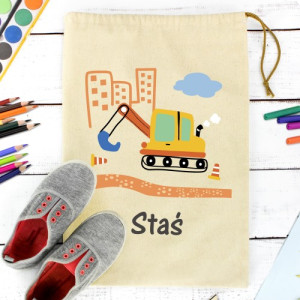 Worek na buty dla chłopca z nadrukiem - Koparka