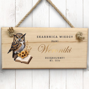 Tabliczka na drzwi drewniana z nadrukiem dla nauczyciela - Skarbnica wiedzy