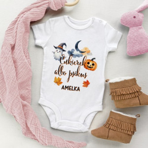 Body niemowlęce r. 68 z nadrukiem dla dziewczynki - Cukierek albo psikus