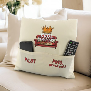 Poduszka dekoracyjna z kieszeniami i nadrukiem dla niego - Kanapowiec