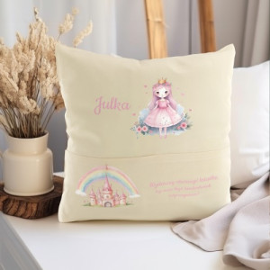 Poduszka dekoracyjna z kieszeniami dla dziewczynki - Zaczarowany świat