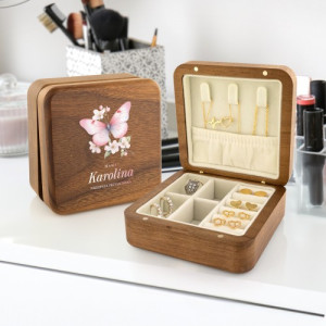 Szkatułka na biżuterię drewniana z nadrukiem dla mamy - Klejnoty