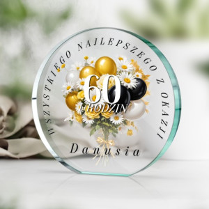Statuetka szklana z nadrukiem na 60 urodziny - Wiek mądrości