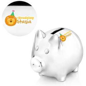 Skarbonka świnka z nadrukiem dla chłopca na urodziny - Młody lew