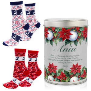 Skarpetki świąteczne (2 pary) w puszce z nadrukiem - Magia Świąt