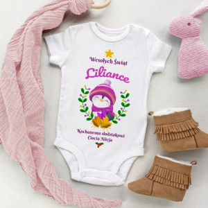Body niemowlęce z nadrukiem r. 56 dla dziewczynki na święta - Pingwin