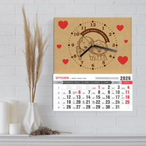 Kalendarz ścienny 2026 z zegarem dla babci i dziadka - Rodzinne chwile