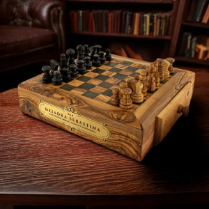 Szachy drewniane z grawerem dla dziadka - Mądrość i rozwaga