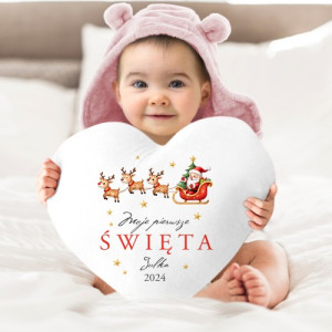 Poduszka dekoracyjna serce z nadrukiem na święta - Moja pierwsza gwiazdka