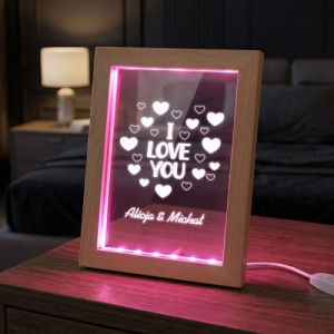 Ramka drewniana LED z nadrukiem na walentynki - I love you