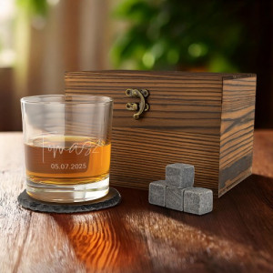 Szklanka do whisky z grawerem i akcesoriami w pudełku - Esencja premium