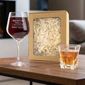 Kieliszek do wina i szklana do whisky z grawerem dla babci i dziadka - Duet