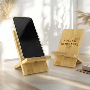 Stojak na telefon bambusowy z grawerem dla niego - Smart design