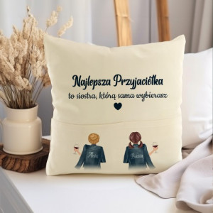 Poduszka dekoracyjna z kieszeniami i nadrukiem dla przyjaciółki - Siostra