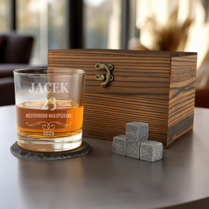 Szklanka do whisky z grawerem i akcesoriami w pudełku - Dojrzały rocznik