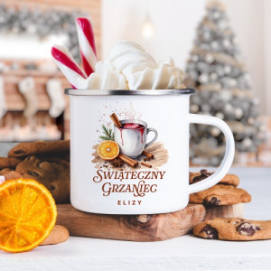 Kubek emaliowany z nadrukiem na święta dla niej - Zimowy napój
