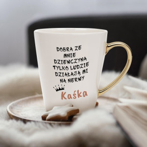 Kubek do kawy ze złotym uchem i nadrukiem dla niej - Dobra dziewczyna