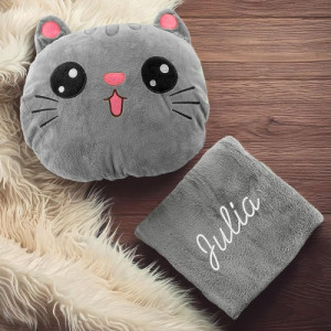 Poduszka kot 2w1 z haftem dla niej - Kociak