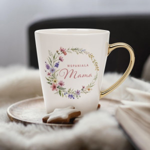 Kubek do kawy ze złotym uchem i nadrukiem dla mamy - Wspaniała