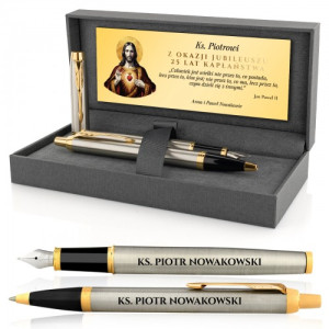 Pióro i długopis Parker IM Brushed GT na 25-lecie kapłaństwa - Słowa wiary