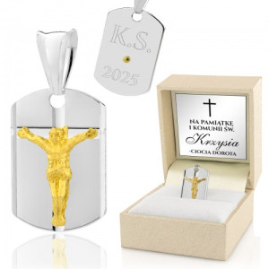 Medalik komunijny srebrny 925 z grawerem dla chłopca - Duchowa ochrona
