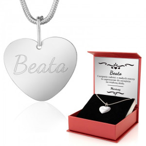 Naszyjnik srebrny serce z grawerem dla niej - Szczęście