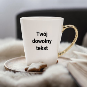 Kubek do kawy ze złotym uchem i nadrukiem - Twój tekst