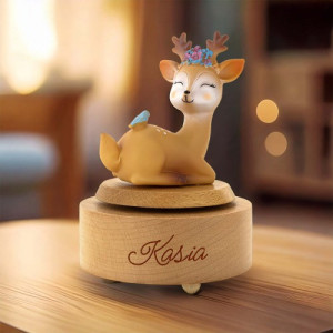 Pozytywka drewniana z grawerem dla dziewczynki - Reniferek