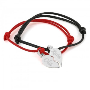Bransoletka sznurkowa dla pary łamane serce ze srebra 925 - Spleciony los