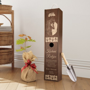 Sadzonka dębu w skrzyni z grawerem na podziękowanie - Rodzinne wartości