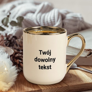 Kubek do kawy ze złotym uchem z nadrukiem - Twój tekst