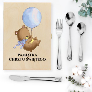 Sztućce dla dzieci w pudełku na chrzest chłopca - Mały smakosz
